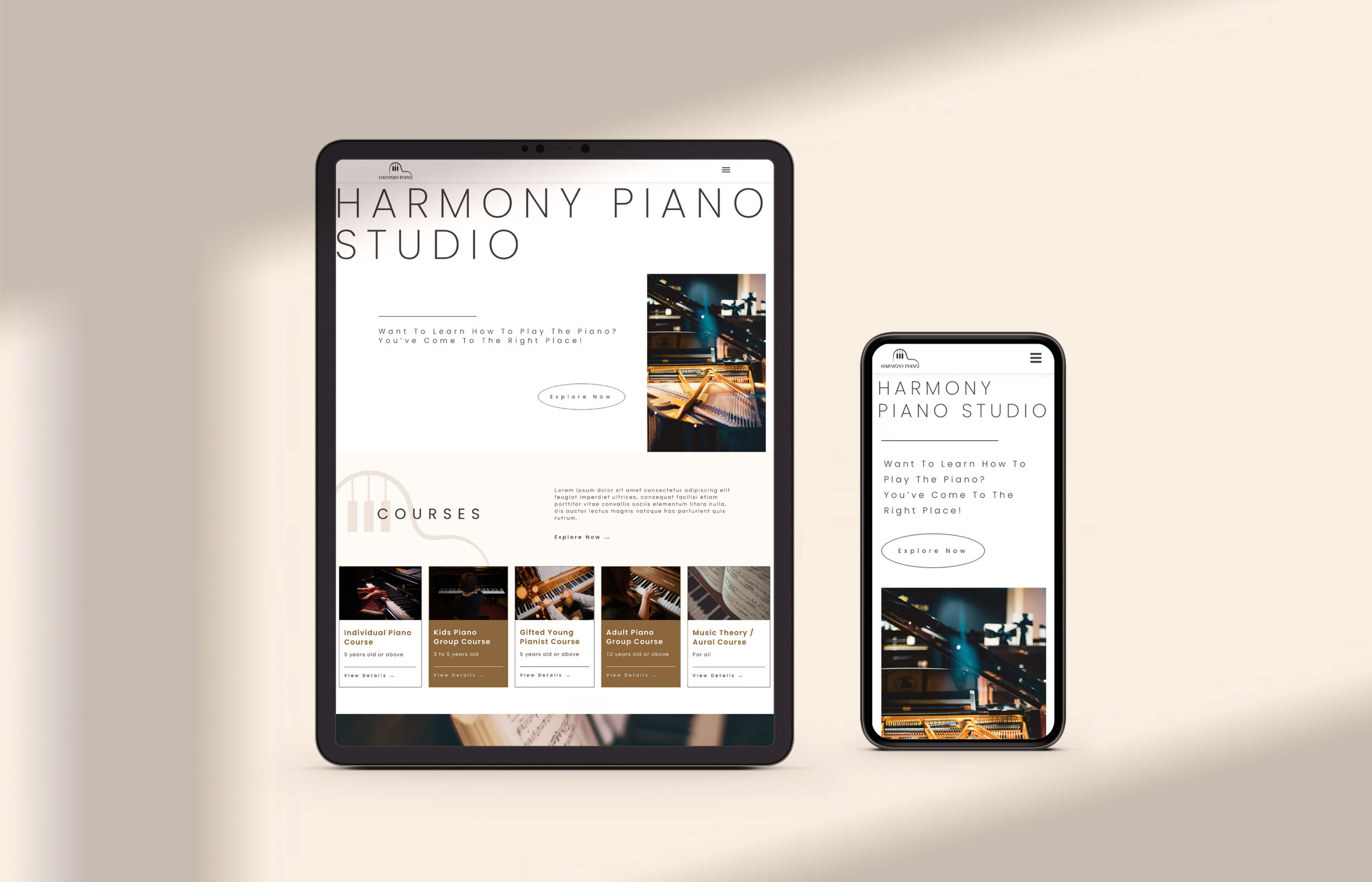 Suus Design Portfolio Web Design – Harmony Piano Studio